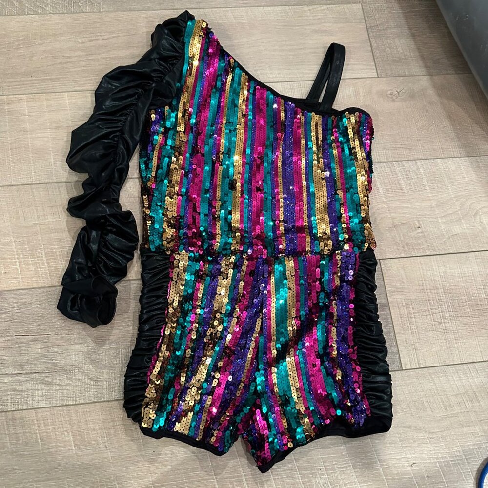 Multicolor Sequin One-Shoulder Romper